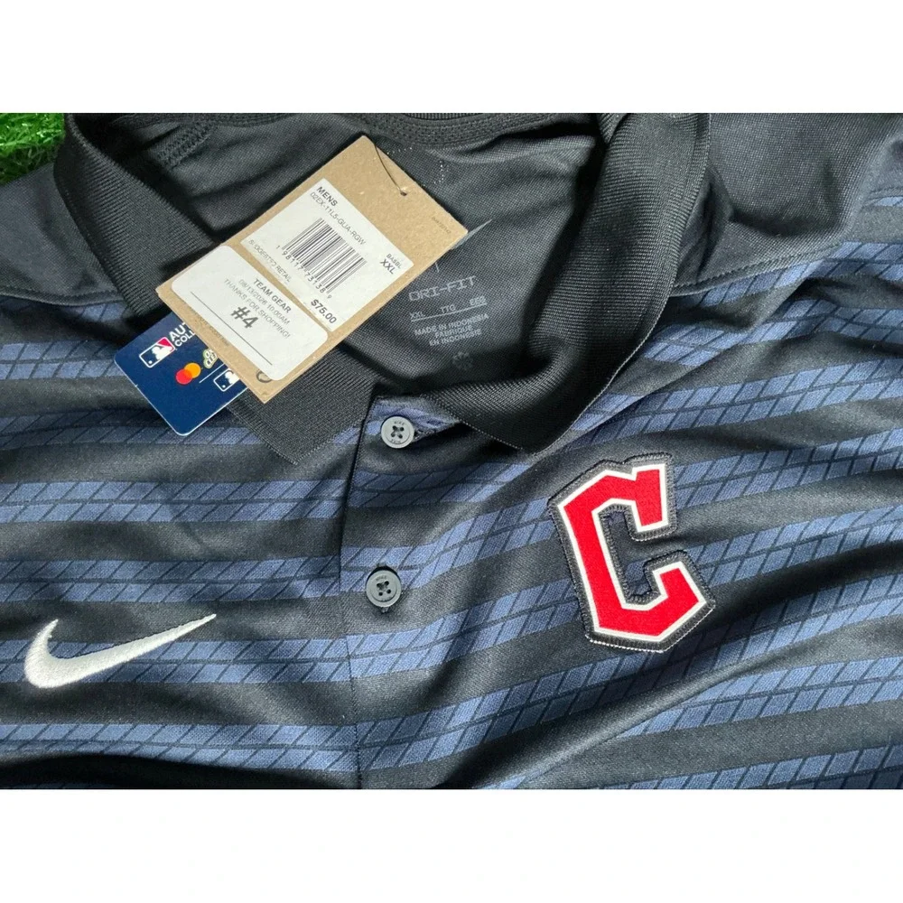 Nike Cleveland Guardians MLB Polo Shirt Mens XXL Navy Blue Dri-FIT Stripe New